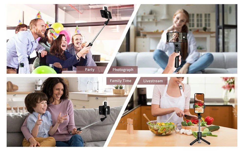 Trípode Palo Selfie 3 en 1 con Control Remoto Bluetooth y Cabezal Rotativo