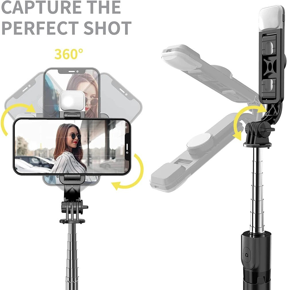 Trípode Palo Selfie 3 en 1 con Control Remoto Bluetooth y Cabezal Rotativo