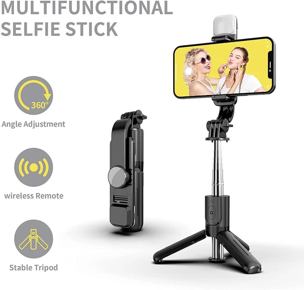 Trípode Palo Selfie 3 en 1 con Control Remoto Bluetooth y Cabezal Rotativo