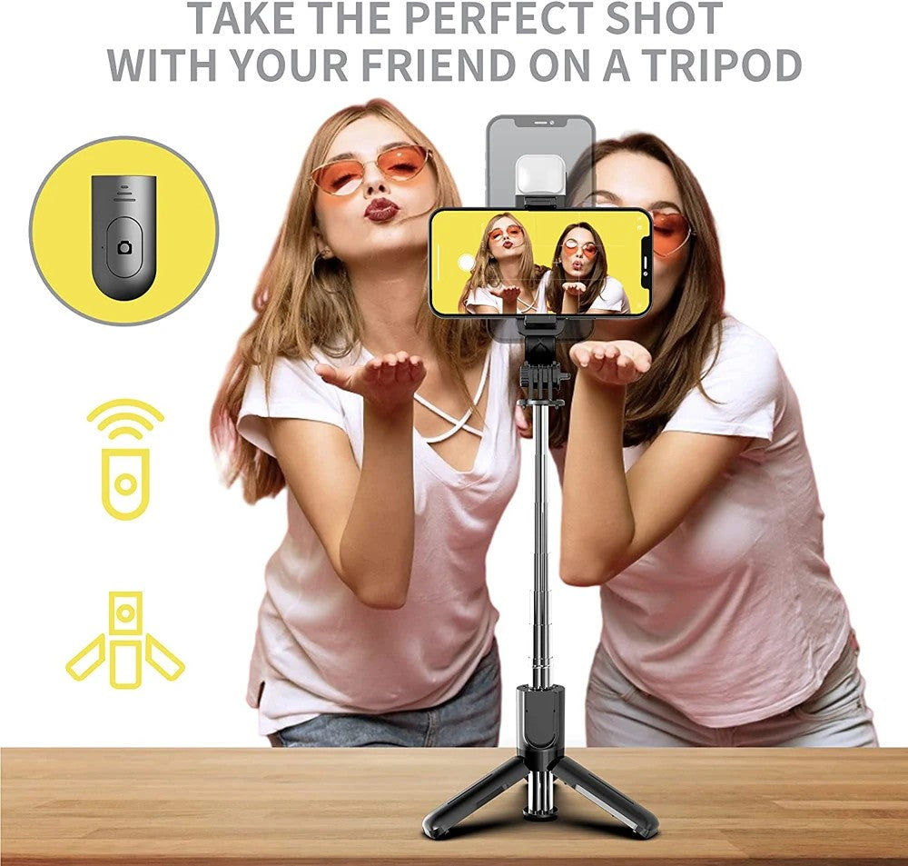Trípode Palo Selfie 3 en 1 con Control Remoto Bluetooth y Cabezal Rotativo