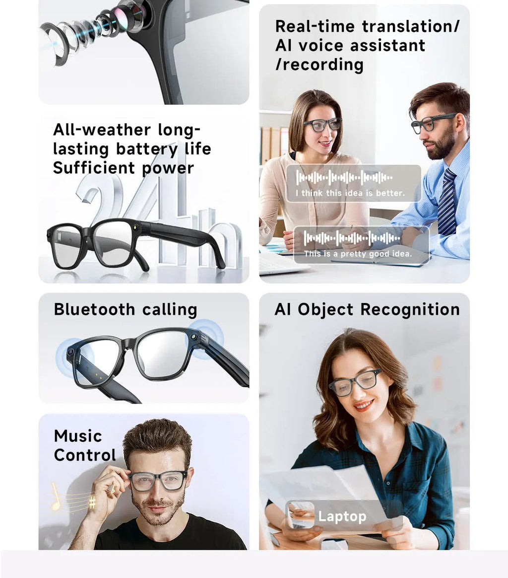 Gafas Inteligentes 4K Ultra HD EBOX – Cámara 8MP, Traducción IA y Música Bluetooth