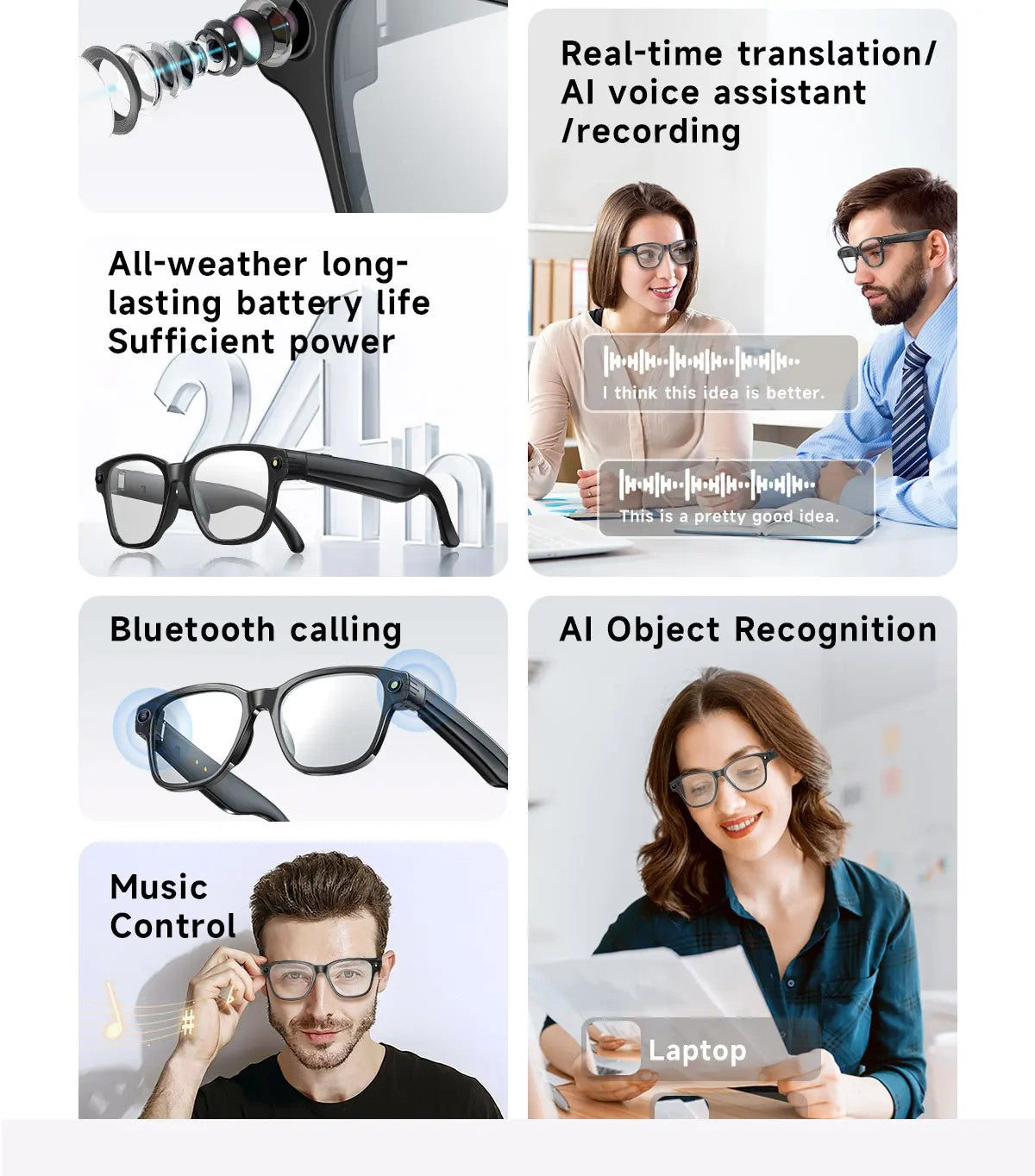 Gafas Inteligentes 4K Ultra HD EBOX – Cámara 8MP, Traducción IA y Música Bluetooth