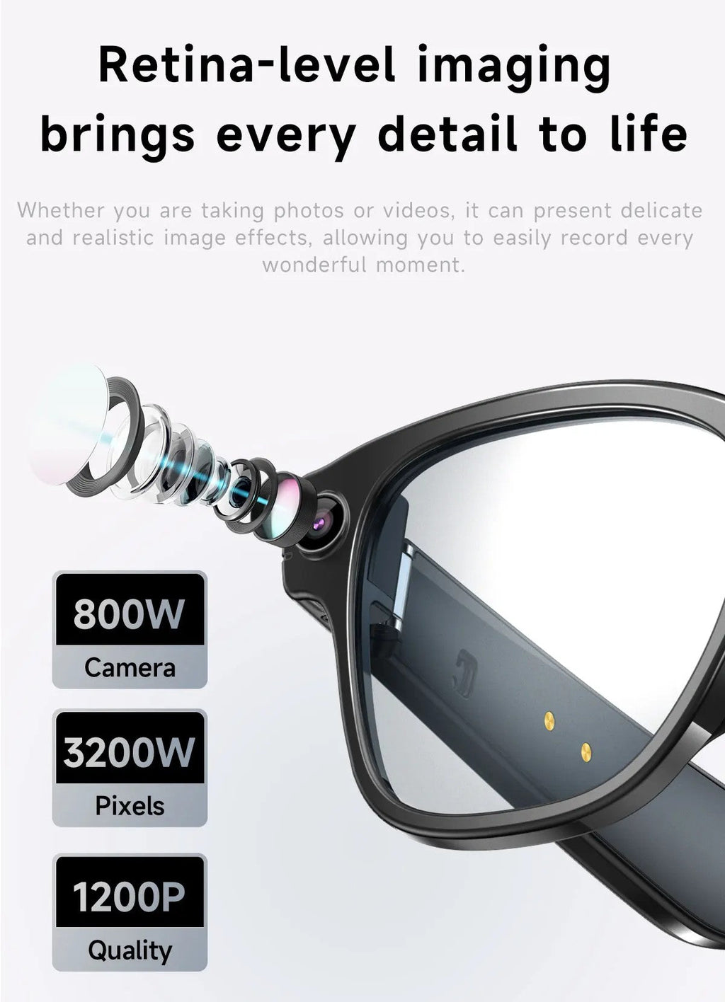 Gafas Inteligentes 4K Ultra HD EBOX – Cámara 8MP, Traducción IA y Música Bluetooth