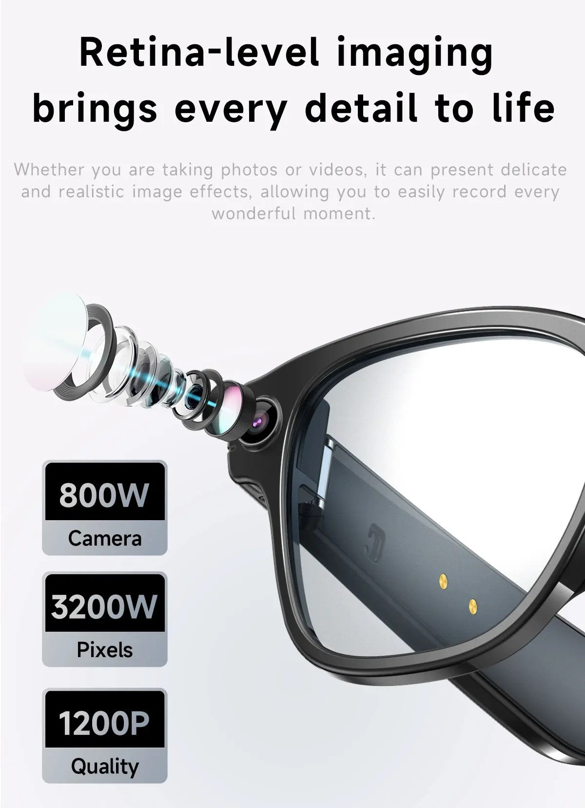 Gafas Inteligentes 4K Ultra HD EBOX – Cámara 8MP, Traducción IA y Música Bluetooth