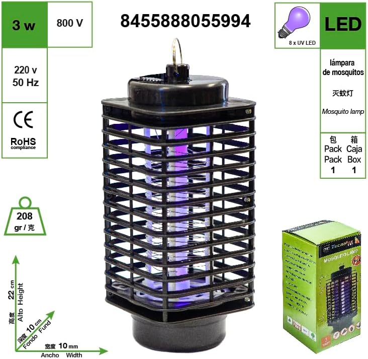 Lámpara Matamosquitos Eléctrica AMBE | Repelente por Luz UV Recargable e Inalámbrica