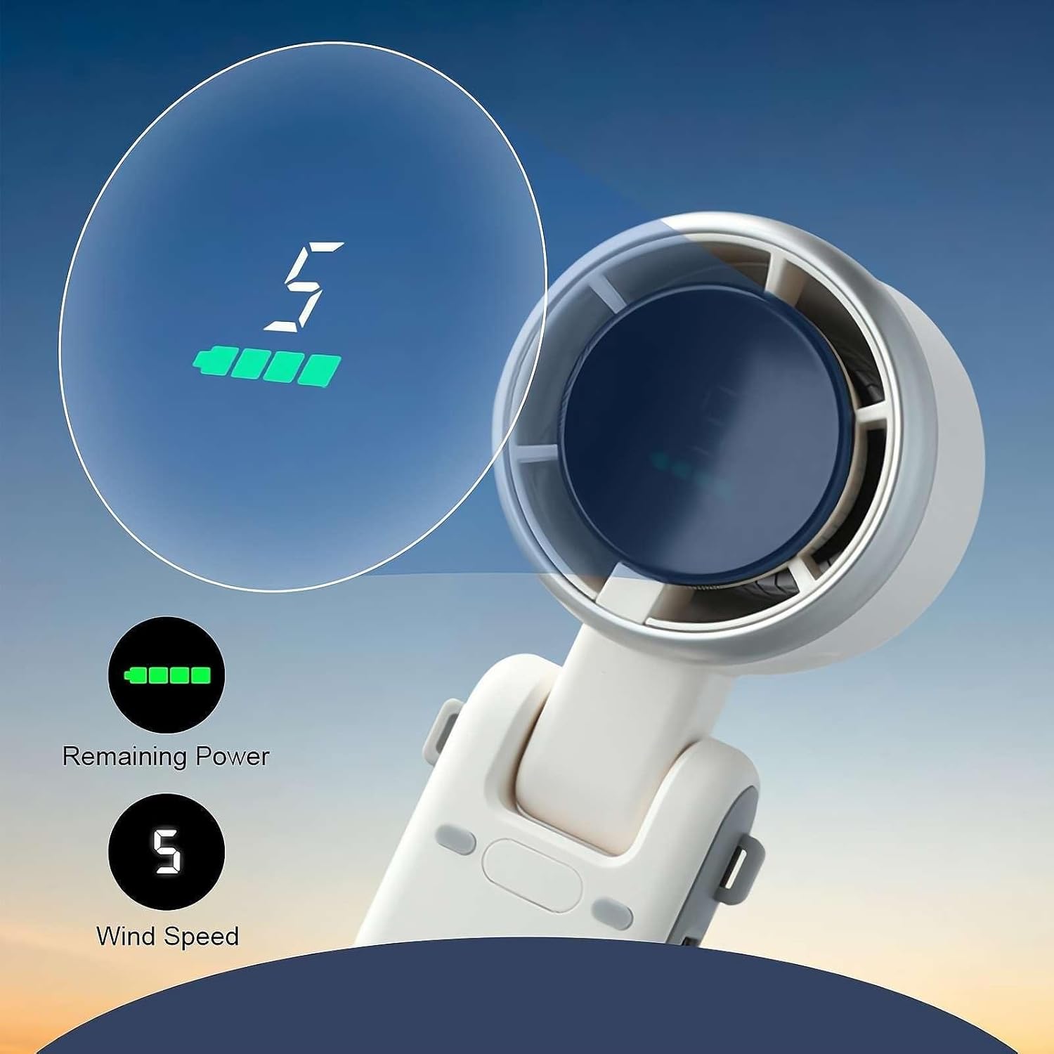 Mini Ventilador Turbo de Mano Plegable con Pantalla LED | 5 Velocidades y Recargable USB-C