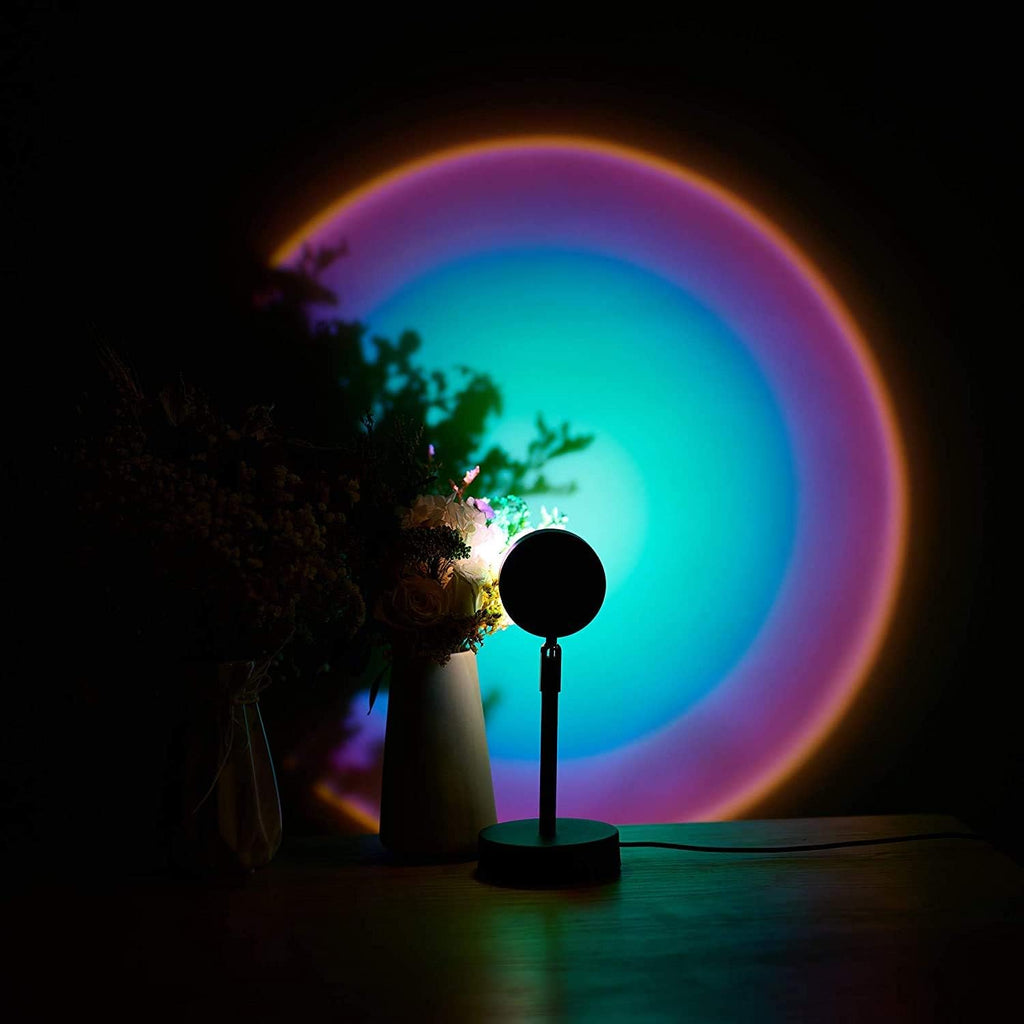 Lámpara de Proyección LED Puesta de Sol y Arcoíris – Luz Ambiental Giratoria 180° para Dormitorio, Fotografía o Decoración Interior