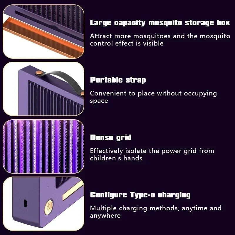 Lámpara Antimosquitos Eléctrica Recargable Blanca - Trampa Silenciosa con Luz UV,  Interior y Exterior