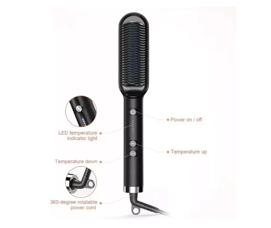 Cepillo Alisador de Pelo Cerámico | Moldeador Iónico con Control de Temperatura 130°C-200°C