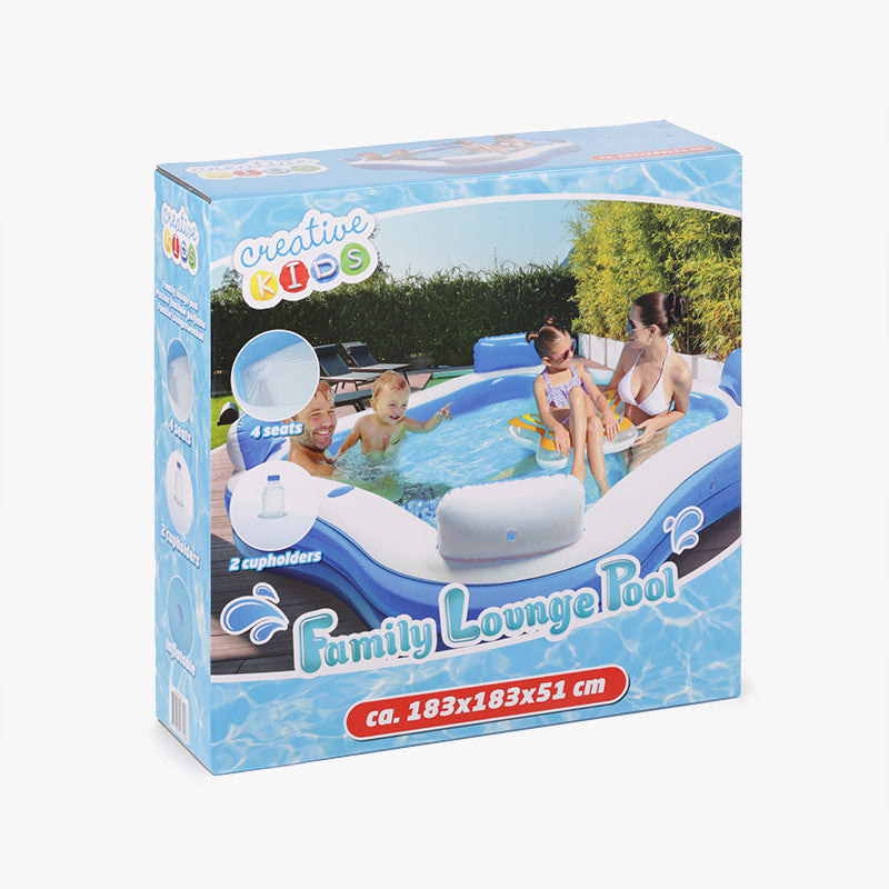 Piscina Familiar Inflable con Asientos y Posavasos – 183x183x51 cm, 390?L, Para 4 Personas