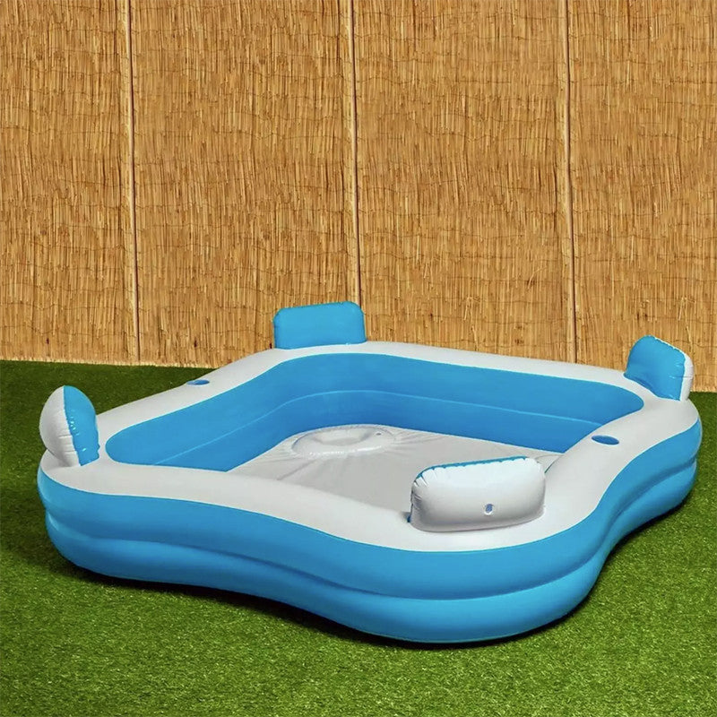 Piscina Familiar Inflable con Asientos y Posavasos – 183x183x51 cm, 390?L, Para 4 Personas