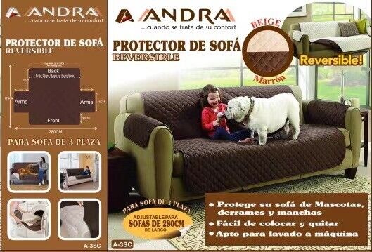 Protector de Sofá Reversible de 3 Plazas ANDRA | Funda Cubre Sofá Lavable de 280 cm